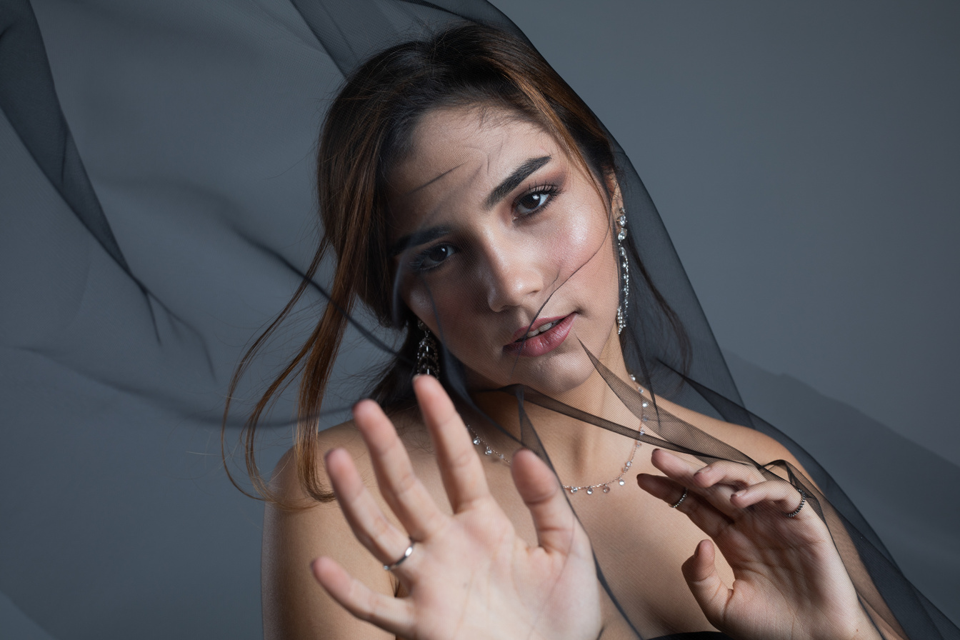 Fashion Portrait With Black Tulle